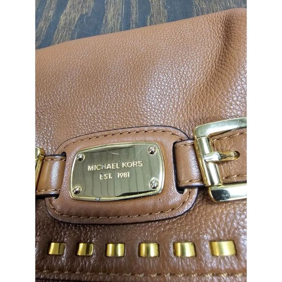 Michael Kors Hamilton Clutch Shoulder Bag Whipped Brown Leather Purse - Picture 2 of 10